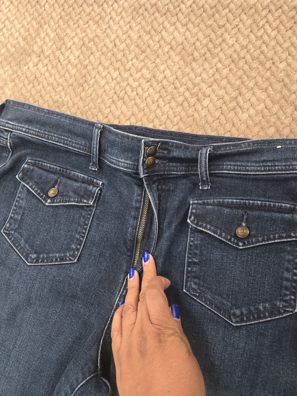 GAP '70s Flare High Rise Jeans | Dark Wash Stretch Denim | Size 18R - Picture 6 of 13